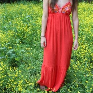 red maxi dress